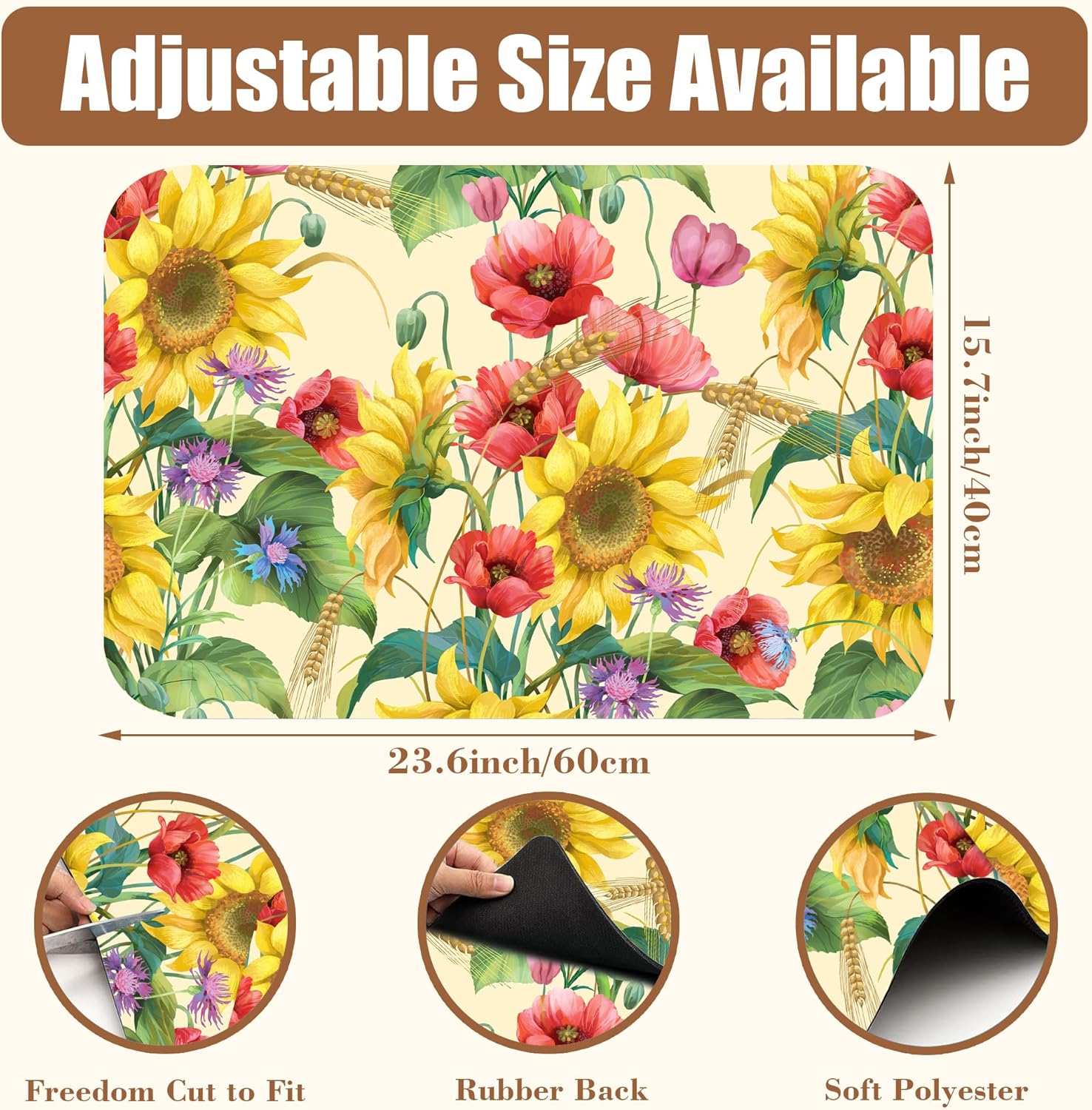 Yellow Sunflower Cornflower Coffee Mat Absorbent Dish Drying Mat for Kitchen Counter Hide Stain Rubber Backed Coffee Bar Accessories Fit Under Espresso Machine 15.7 x 23.6 Inch - cafe - crumble.com