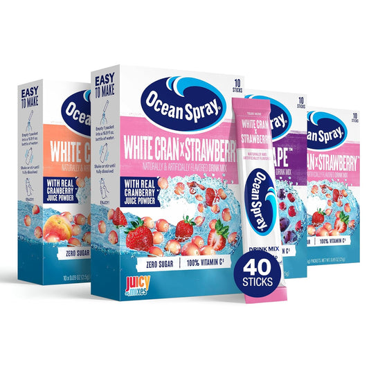 Ocean Spray® Variety Pack Zero Sugar Powder Drink Mix Packets with Real Cranberry Juice Powder, 100% Vitamin C, No Synthetic Dyes, Juicy Mixes (40ct)