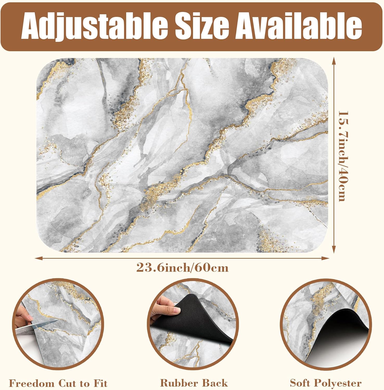 White and Gold Marble Dish Drying Mat for Kitchen Counter Absorbent Hide Stain Coffee Mat Rubber Backed Dish Drainer Rack Pad Espresso Machine Coffee Bar Accessories 15.7 x 23.6 Inch - cafe - crumble.com