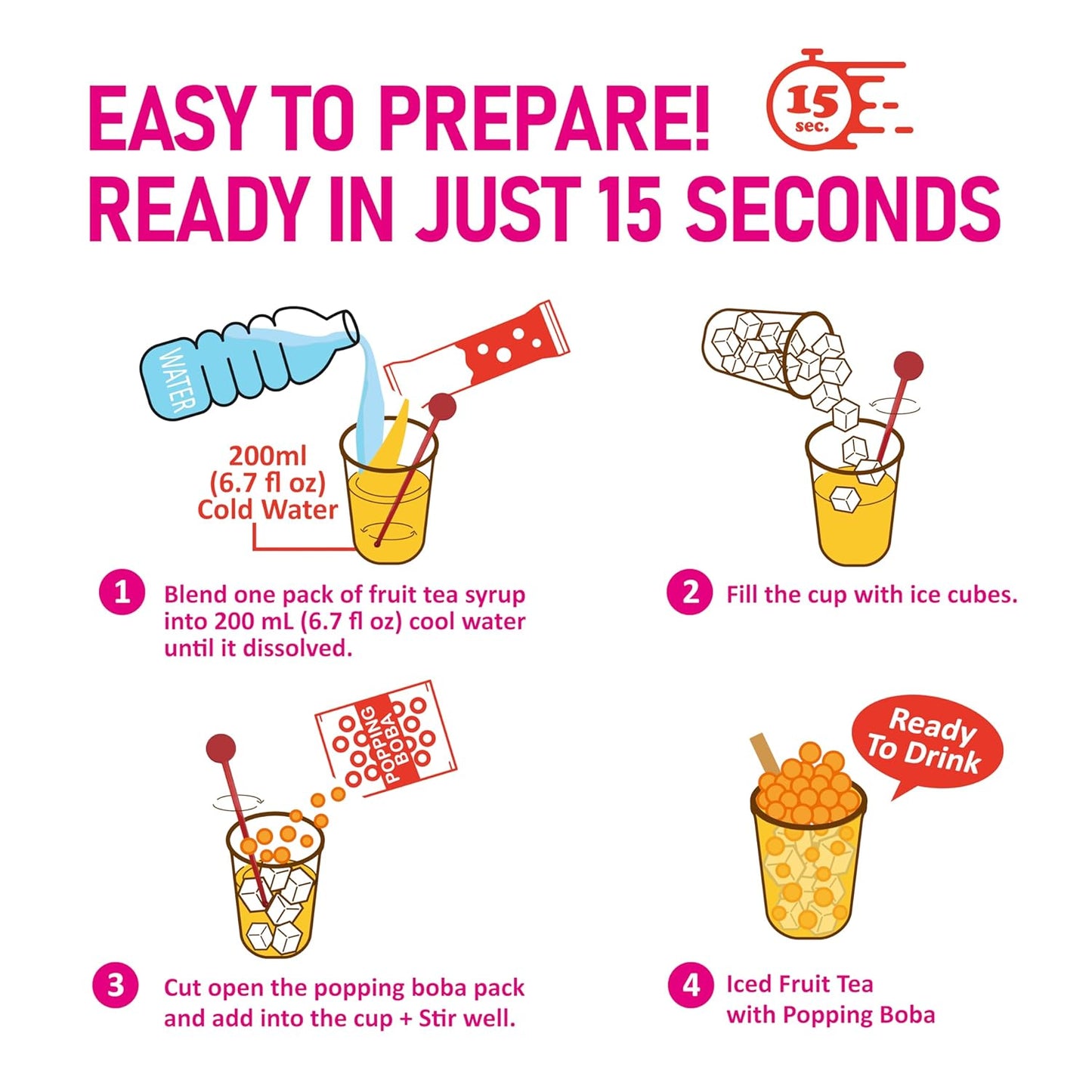 O's Bubble Boba Tea Kit - 6 Servings Bubble Tea Kit - Popping Boba Party Kit - 3 flavors Popping Boba Kit - 6 Packs of Syrups and 6 packs of Popping Boba - All in One Boba Kit for Popping Boba Tea Lovers