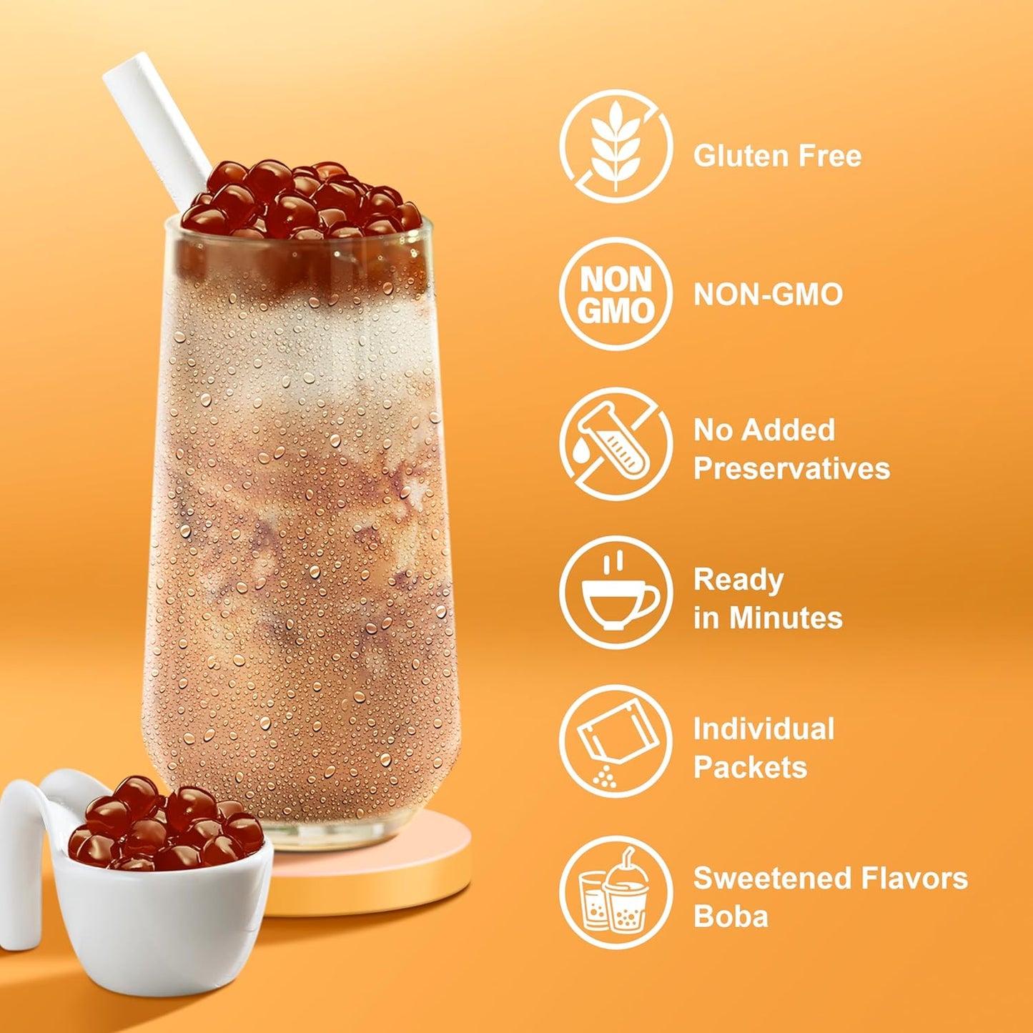 J WAY Instant Boba Bubble Pearl Milk Tea Kit with Authentic Crème Brulee Tapioca Boba, Ready in Under One Minute, Paper Straws Included - 6 Servings