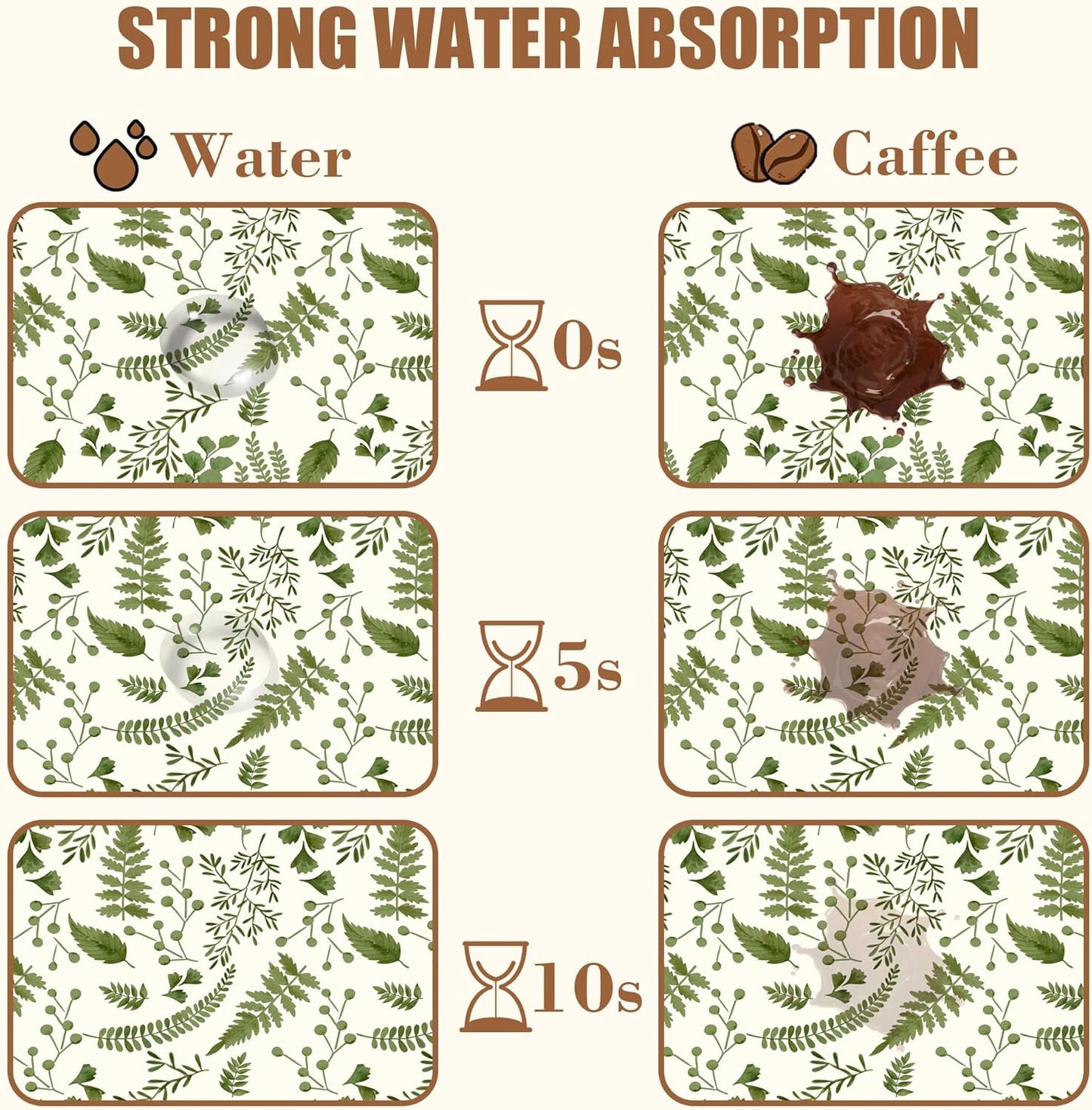 Green Leaf Coffee Mat Herb Dish Drying Mat for Kitchen Counter Hide Stain Rubber Backed Absorbent Coffee Bar Accessories Fit Under Espresso Machine Cafe Table, 11.8 x 19.7 Inch - cafe - crumble.com