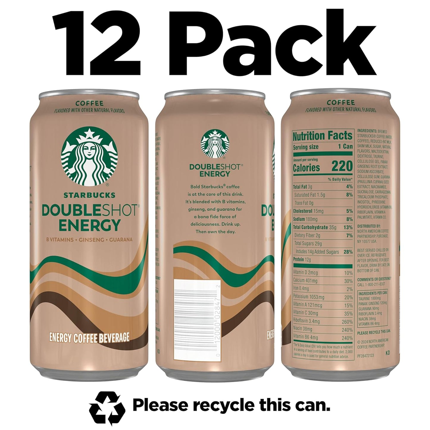 Starbucks Doubleshot Energy Drink Coffee Beverage, Mocha, Iced Coffee, 15 fl oz Cans (12 Pack) (Packaging May Vary)