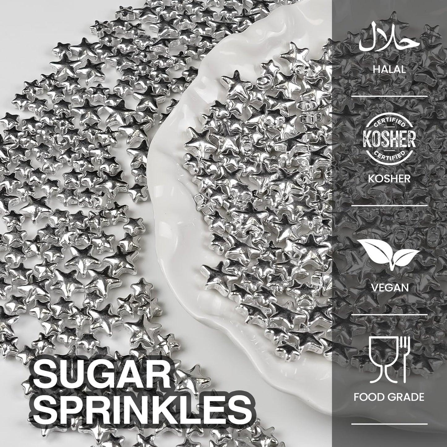 Silver Sprinkles for Cake Decorating, Star Candy Sugar, Mix Size, 150g/5.29oz, Food Grade, Cake Decoration, Cupcake Topper, Holiday, Party, Wedding Party, Birthday, Easter, Christmas Supplies - cafe - crumble.com