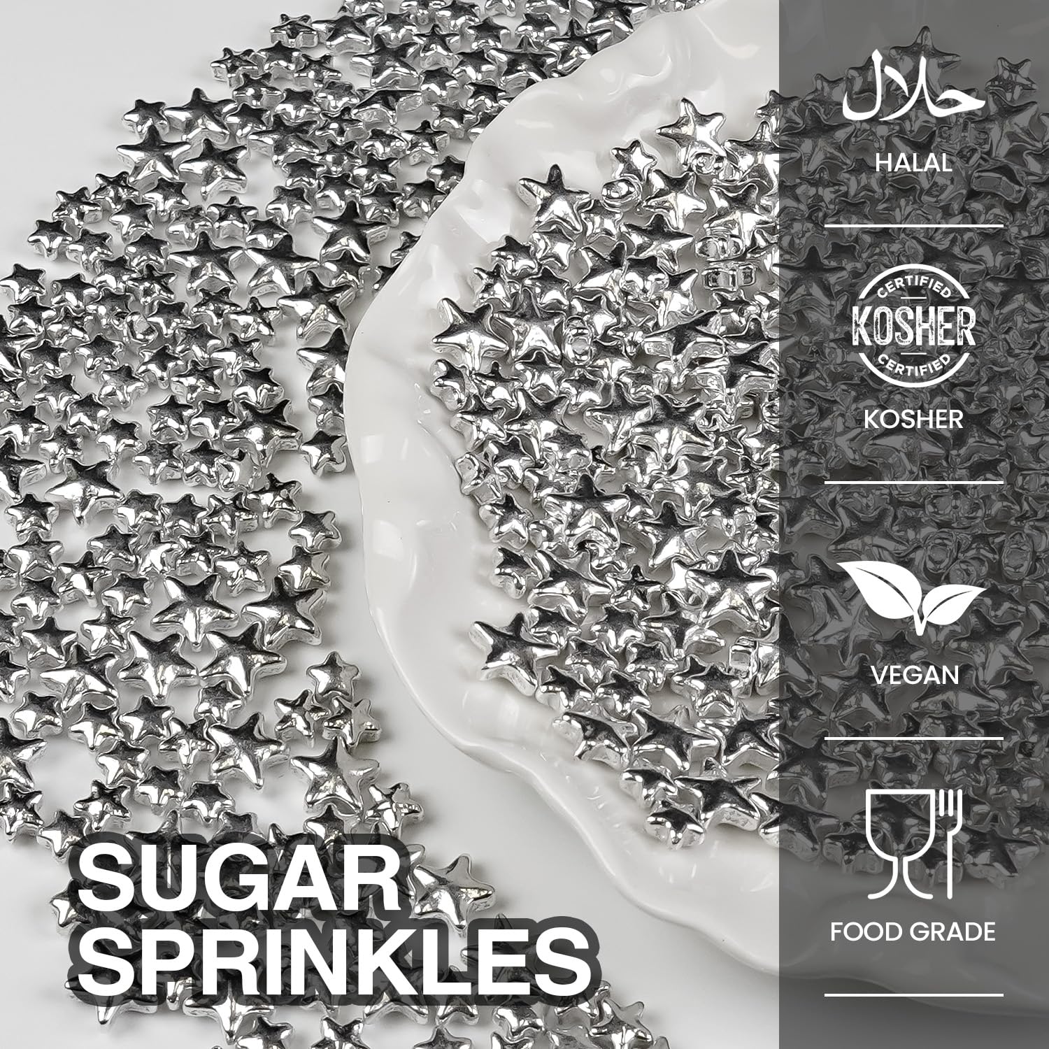 Silver Sprinkles for Cake Decorating, Star Candy Sugar, Mix Size, 150g/5.29oz, Food Grade, Cake Decoration, Cupcake Topper, Holiday, Party, Wedding Party, Birthday, Easter, Christmas Supplies - cafe - crumble.com
