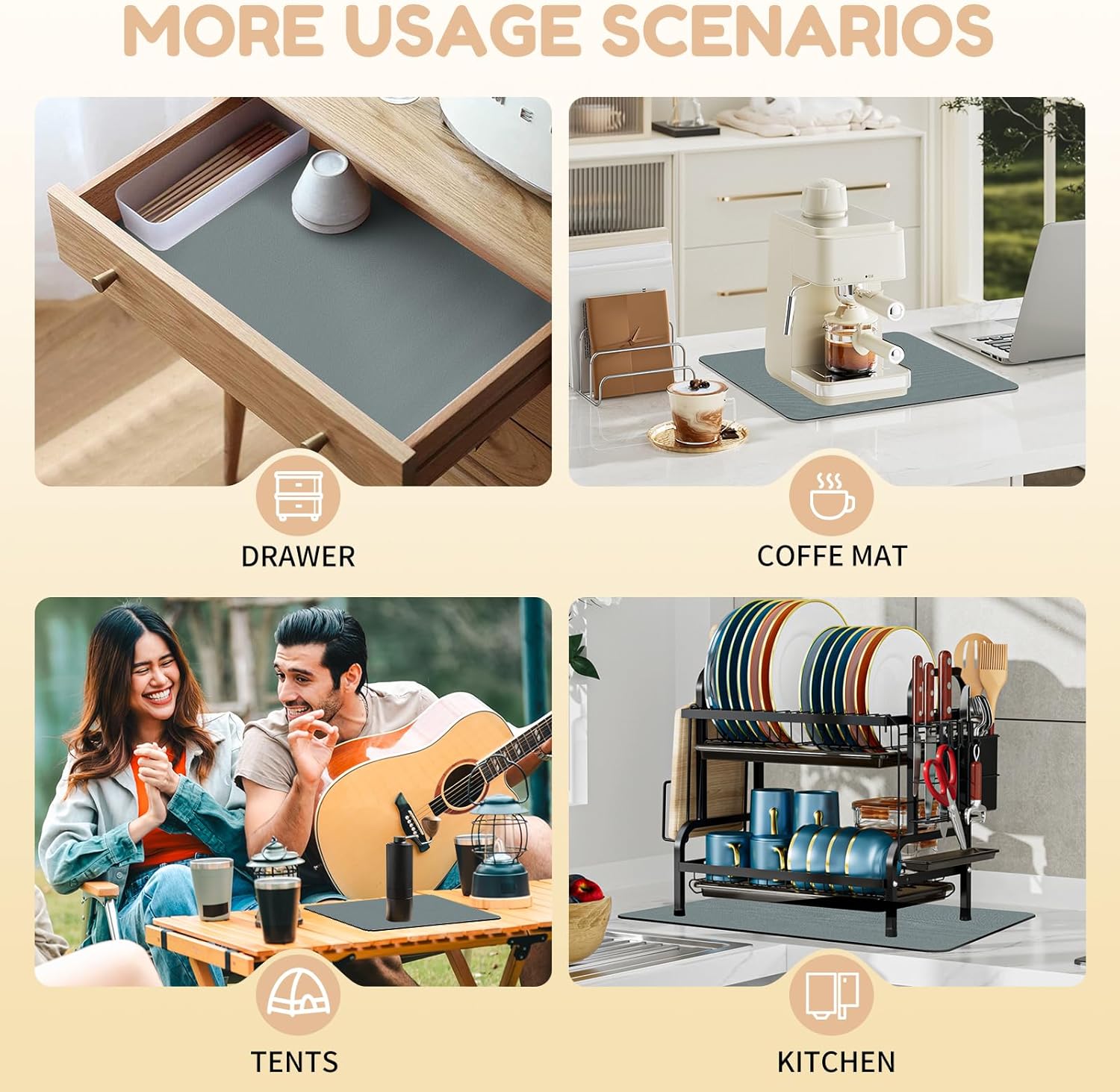 Coffee Mat Hide Stain Rubber, Coffee Bar Accessories Fit Under Espresso Machine CoffeeMaker Coffeepot, Backed Absorbent Dish Drying Mat for Kitchen Counter(Dark Gray, 40cm×50cm) - cafe - crumble.com