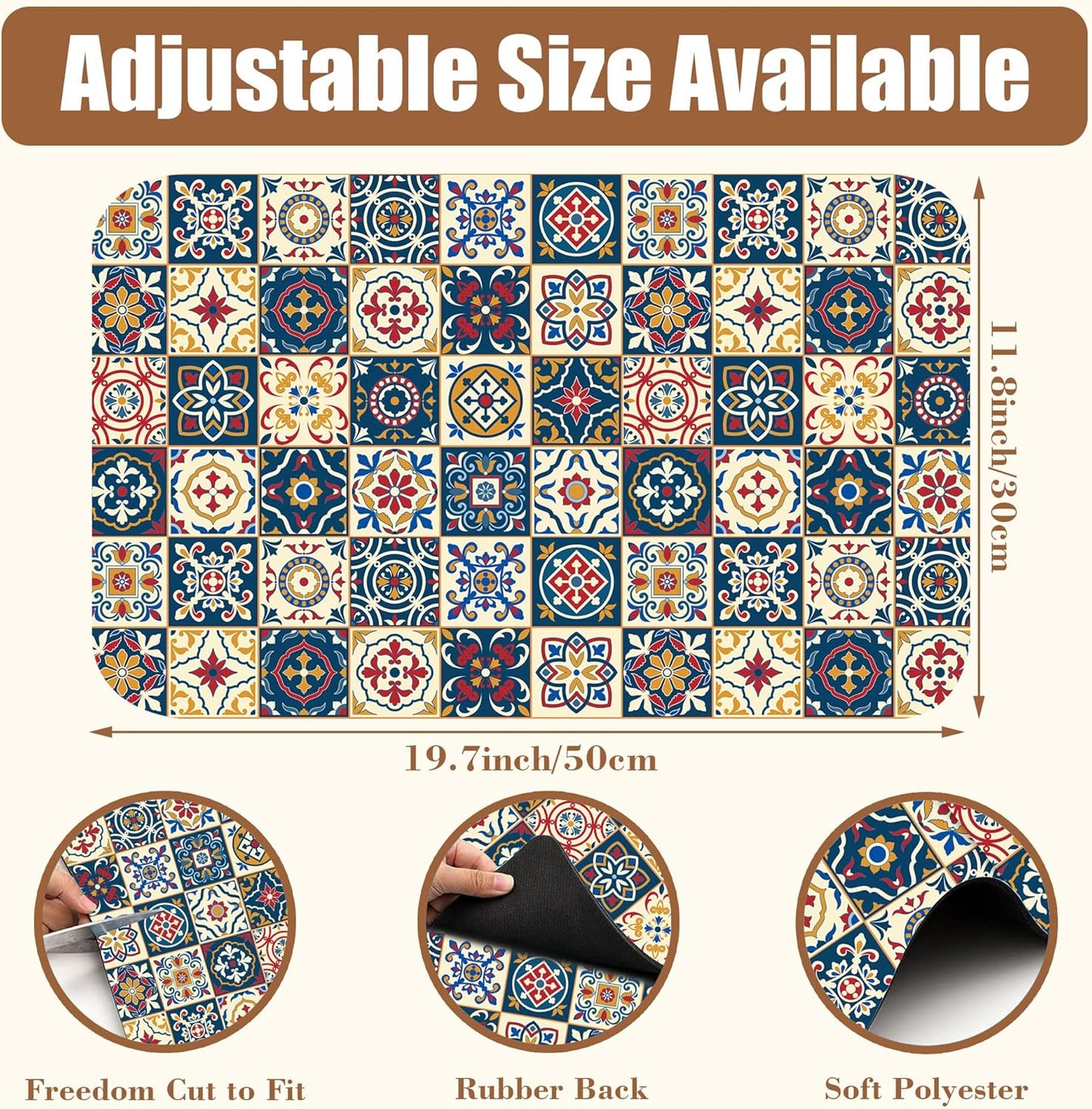 Dish Drying Mat Moroccan Tile Coffee Bar Mat for Countertop Absorbent Rubber Backed Hide Stain Dish Drainer Rack Pad Coffee Maker Espresso Machine Dining Room Decoration 11.8 x 19.7 Inch - cafe - crumble.com