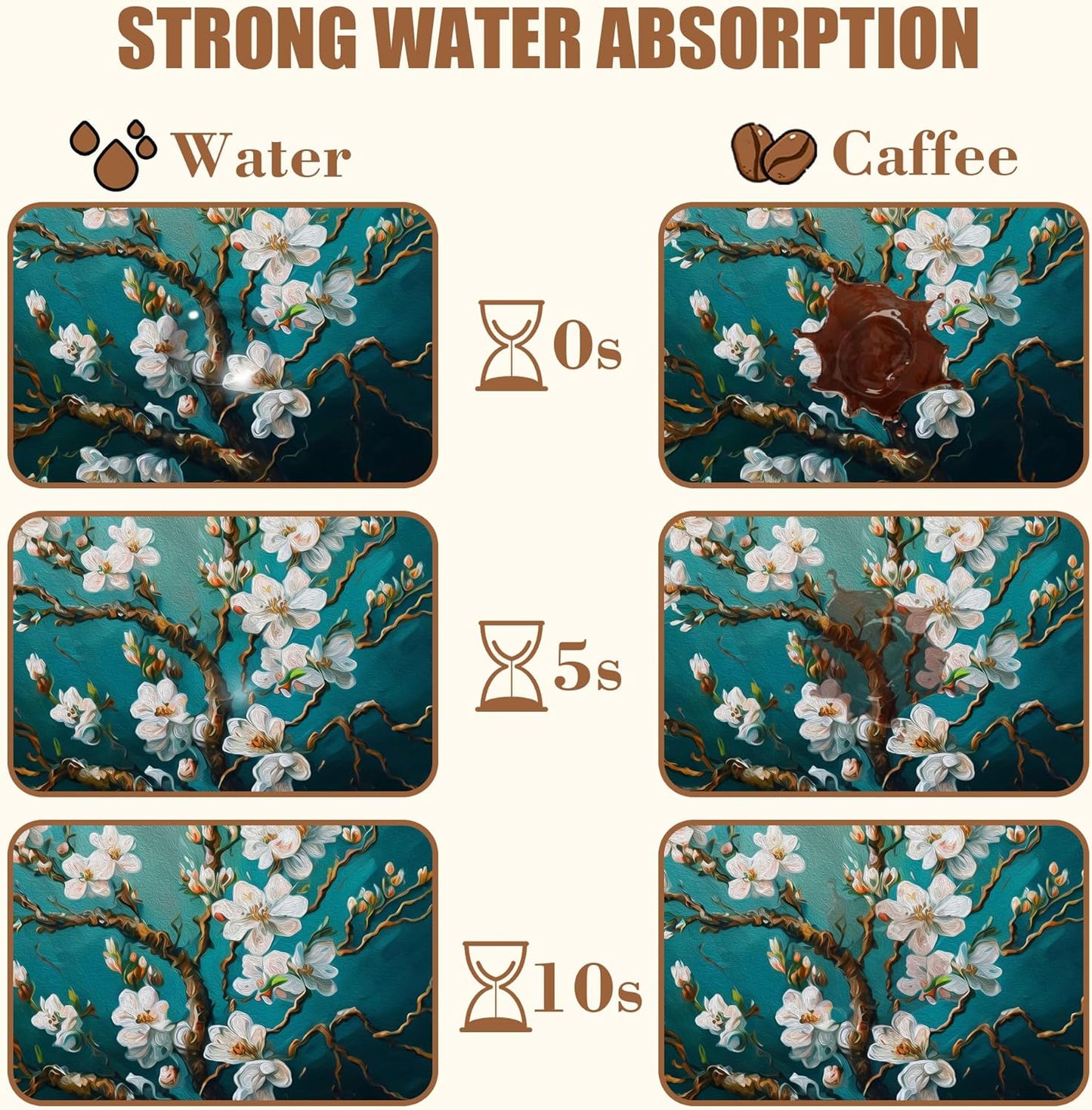 Blossoming Almond Tree Dish Drying Mat for Kitchen Counter Bar Mat Hide Stain Absorbent Rubber Backed Coffee Mat Coffee Maker Espresso Machine Bar Accessories 15.7 x 23.6 Inch - cafe - crumble.com