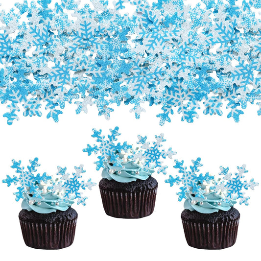 Gyufise 50Pcs Pink Edible Cupcake Cake Toppers Snowflake Cake Decorations for Christmas Winter Frozen Theme Party Supply Decoration Multi