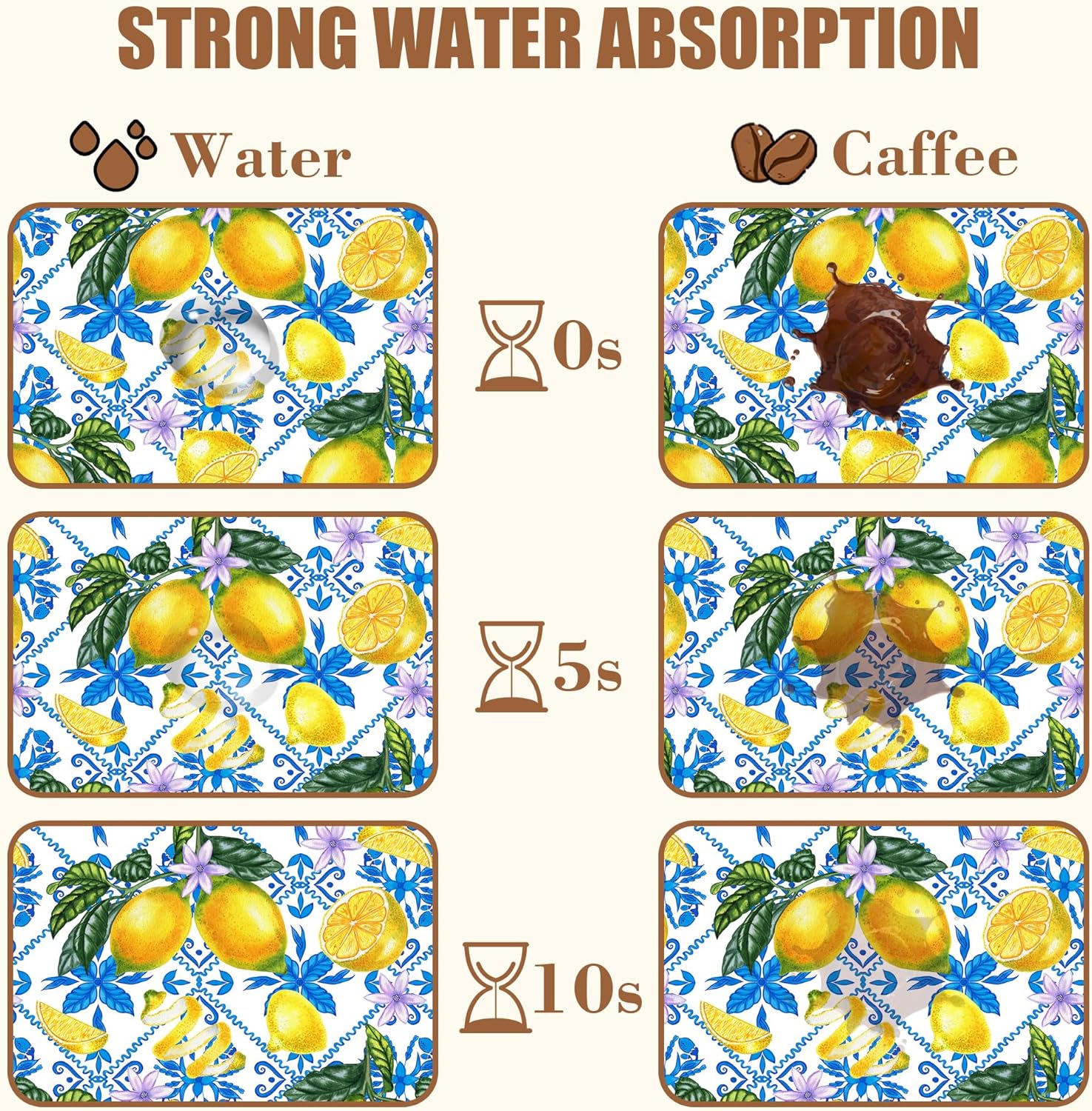 Lemon Fruit and Purple Flower Coffee Mat Absorbent Dish Drying Mat for Kitchen Counter Hide Stain Rubber Backed Coffee Bar Accessories Fit Under Espresso Machine Dish Drainer, 11.8 x 19.7 Inch - cafe - crumble.com