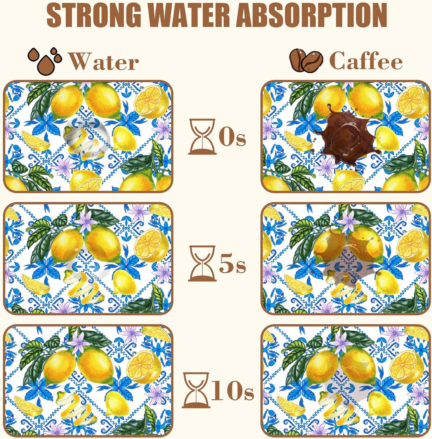 Lemon Fruit and Purple Flower Coffee Mat Absorbent Dish Drying Mat for Kitchen Counter Hide Stain Rubber Backed Coffee Bar Accessories Fit Under Espresso Machine Dish Drainer, 15.7 x 23.6 Inch - cafe - crumble.com