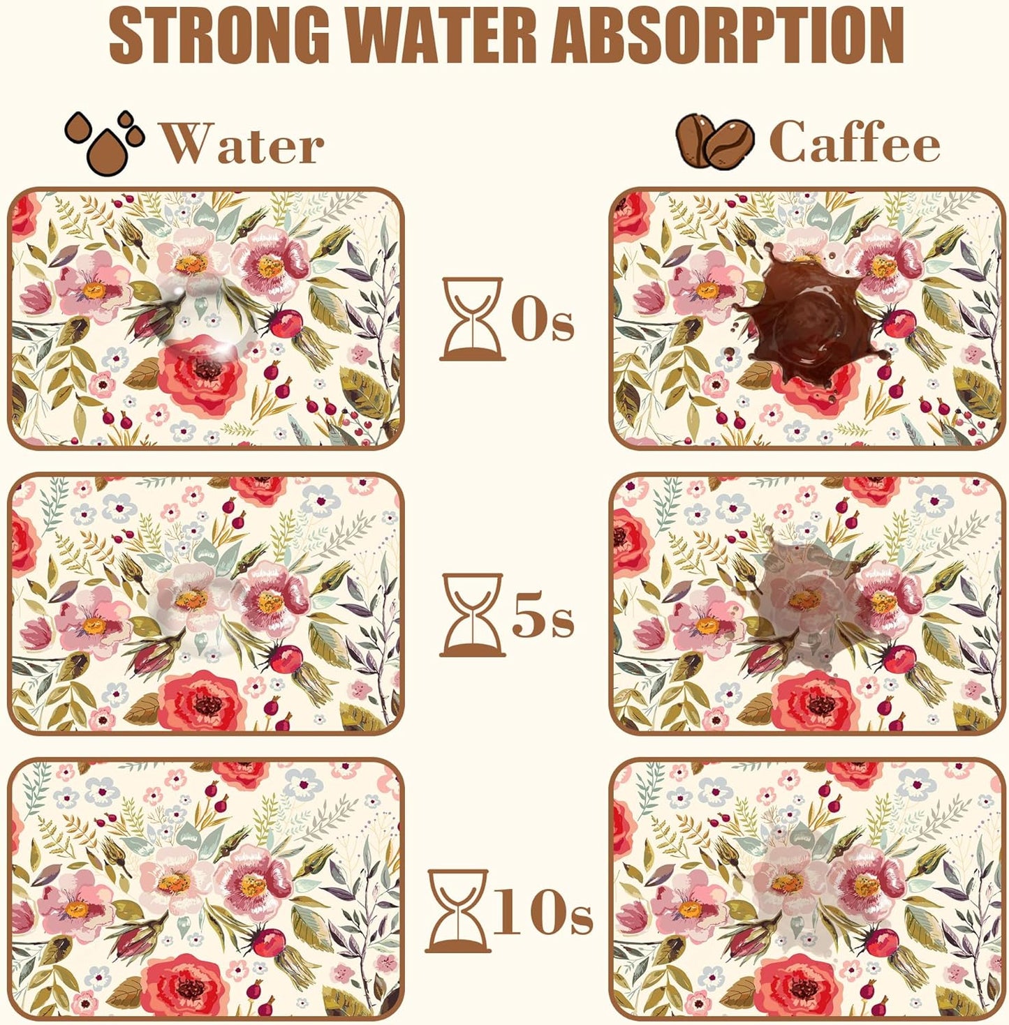 Vintage Flowers Coffee Mat Rose Berries Dish Drying Mat for Kitchen Counter Hide Stain Absorbent Rubber Backed Coffee Bar Accessories Fit Under Espresso Machine Dish Drainer, 11.8 x 19.7 Inch - cafe - crumble.com