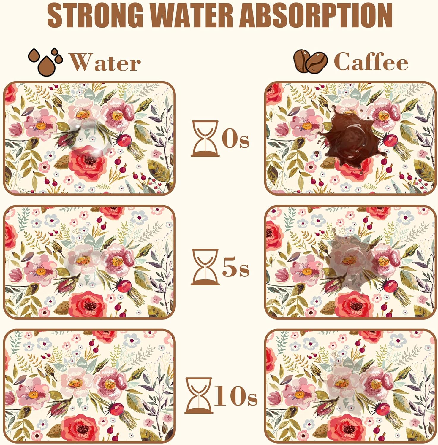 Vintage Flowers Coffee Mat Rose Berries Dish Drying Mat for Kitchen Counter Hide Stain Absorbent Rubber Backed Coffee Bar Accessories Fit Under Espresso Machine Dish Drainer, 11.8 x 19.7 Inch - cafe - crumble.com