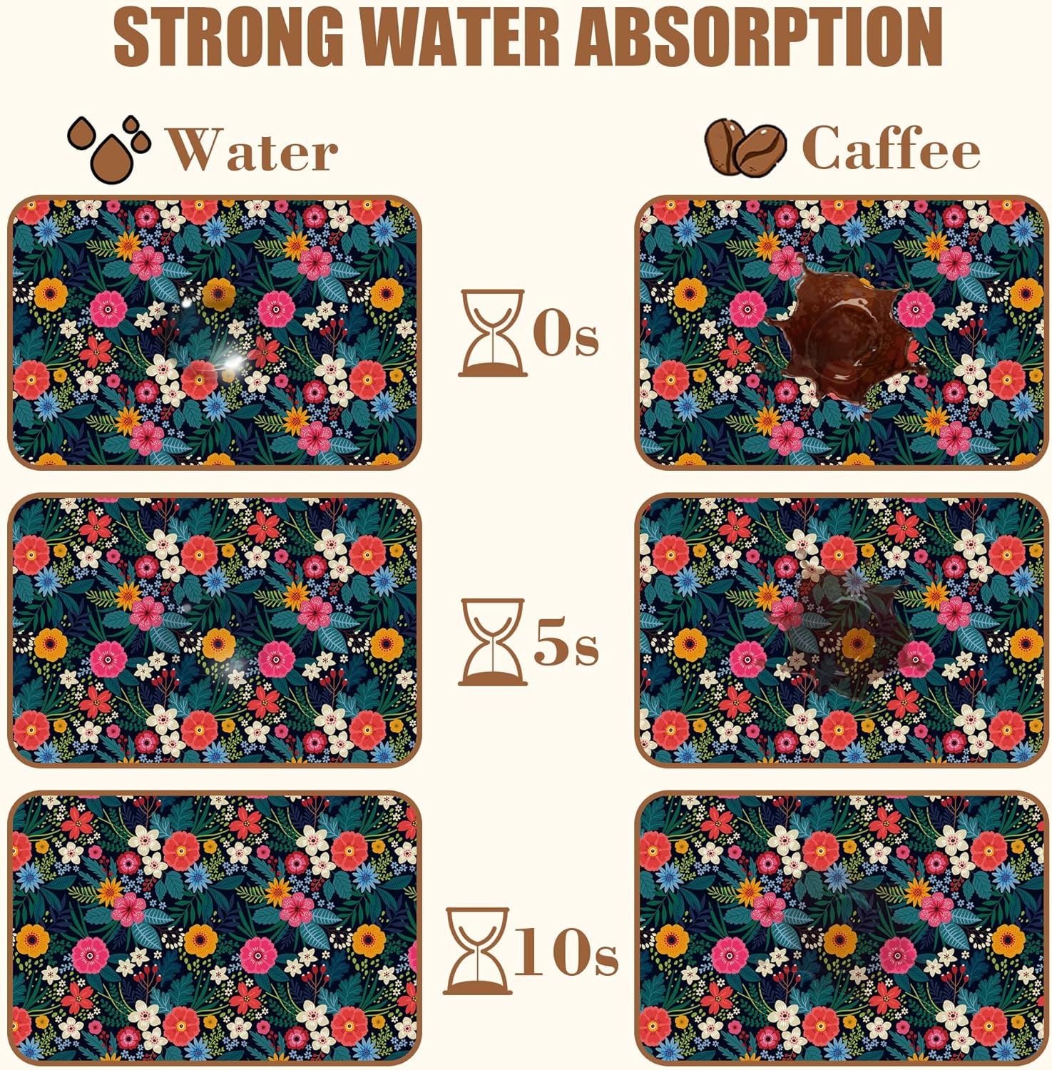 Dish Drying Mat Colorful Flowers and Leaves Coffee Bar Mat for Countertop Absorbent Hide Stain Rubber Backed Dish Drainer Rack Pad Espresso Machine Table Accessories Dining Room Decor 11.8 x 19.7 Inch - cafe - crumble.com