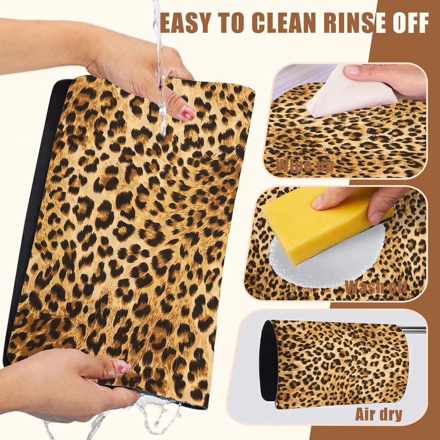 Leopard Print Dish Drying Mat for Kitchen Counter Hide Stain Absorbent Drying Rack Pad Rubber Backed Coffee Mat Espresso Machine Coffee Bar Accessories 15.7 x 23.6 Inch - cafe - crumble.com