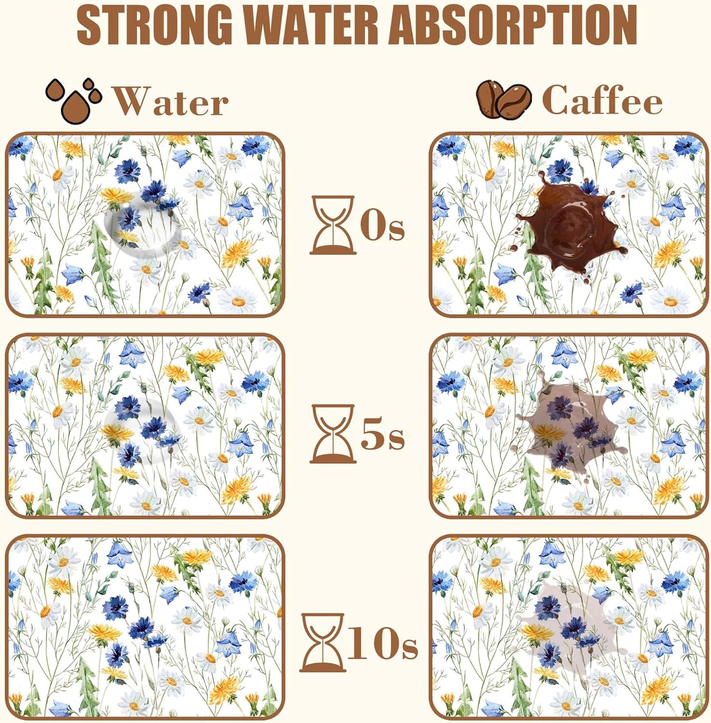 Watercolor Wildflower Dish Drying Mat for Kitchen Counter Hide Stain Absorbent Drying Rack Pad Rubber Backed Coffee Mat Espresso Machine Coffee Bar Accessories 11.8 x 19.7 Inch - cafe - crumble.com
