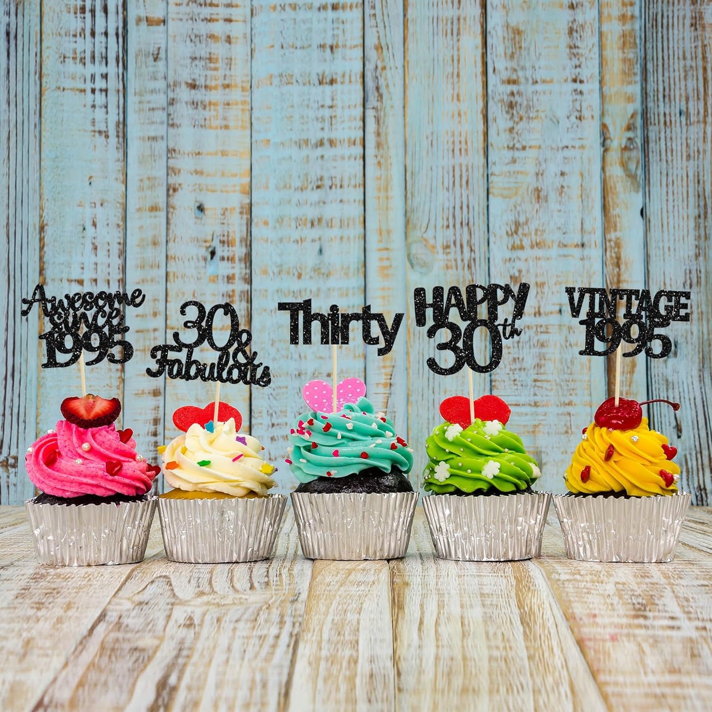 Gyufise 30Pcs Black Glitter Vintage 1995 Cupcake Toppers Awesome Since 1995 Cake Decorations Cheers to 30 Fabulous Thirty Cupcake Picks 30th Birthday Wedding Anniversary Party Cake Decorations