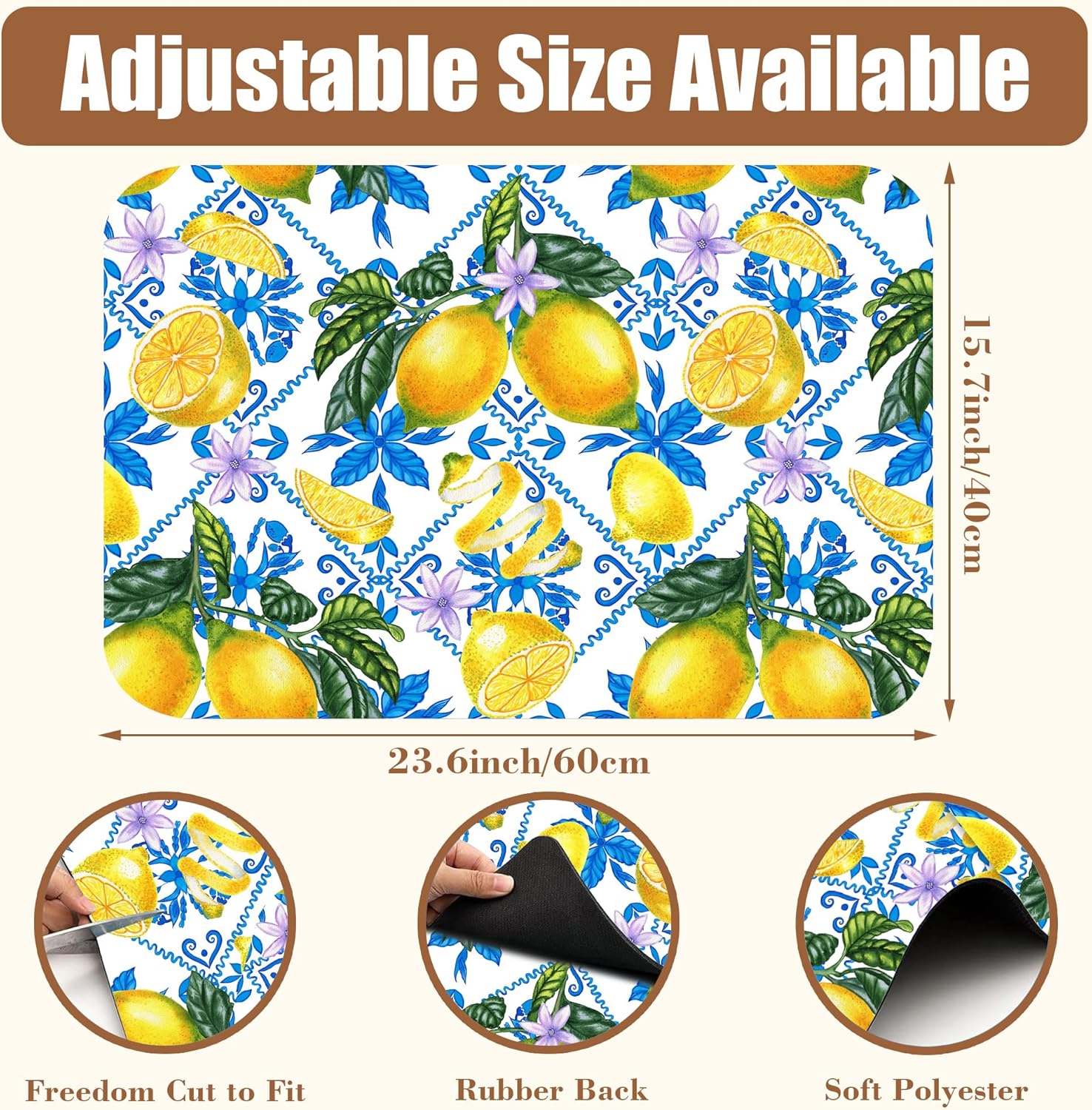 Lemon Fruit and Purple Flower Coffee Mat Absorbent Dish Drying Mat for Kitchen Counter Hide Stain Rubber Backed Coffee Bar Accessories Fit Under Espresso Machine Dish Drainer, 15.7 x 23.6 Inch - cafe - crumble.com