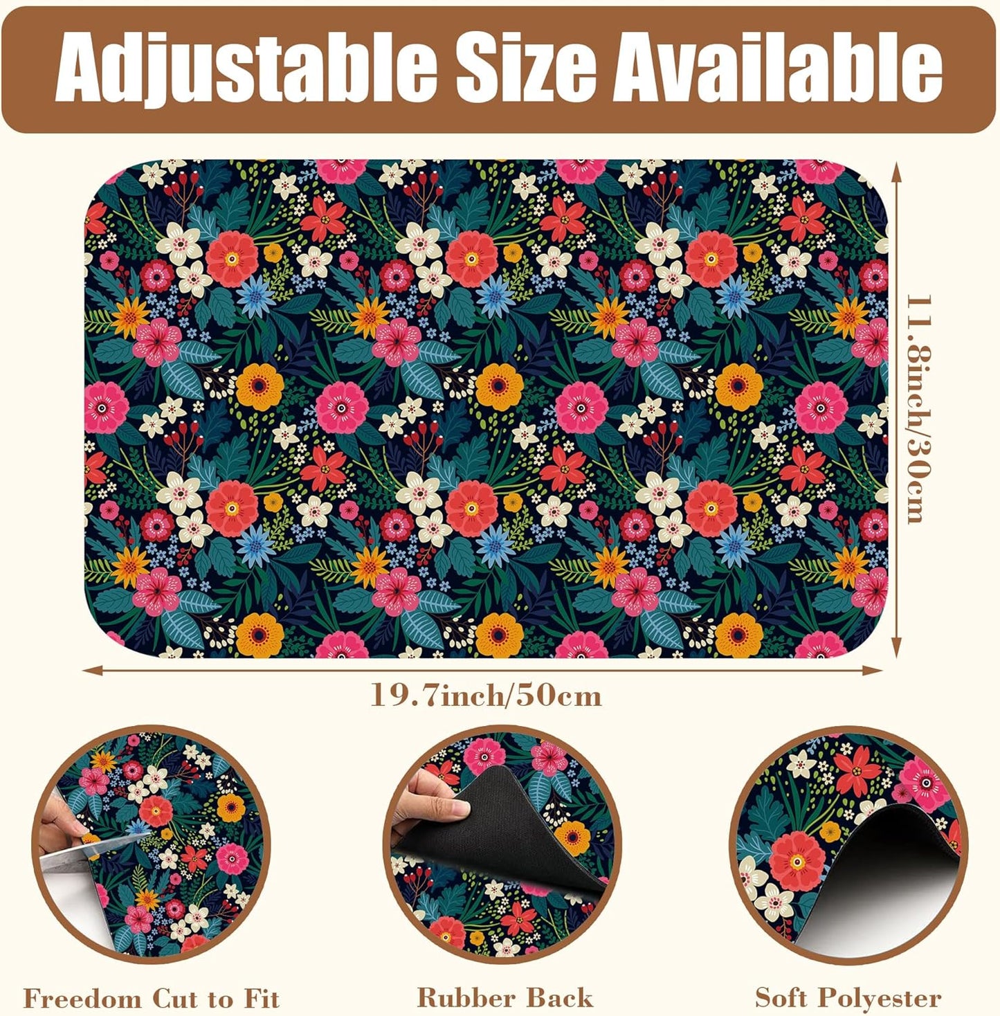 Dish Drying Mat Colorful Flowers and Leaves Coffee Bar Mat for Countertop Absorbent Hide Stain Rubber Backed Dish Drainer Rack Pad Espresso Machine Table Accessories Dining Room Decor 11.8 x 19.7 Inch - cafe - crumble.com